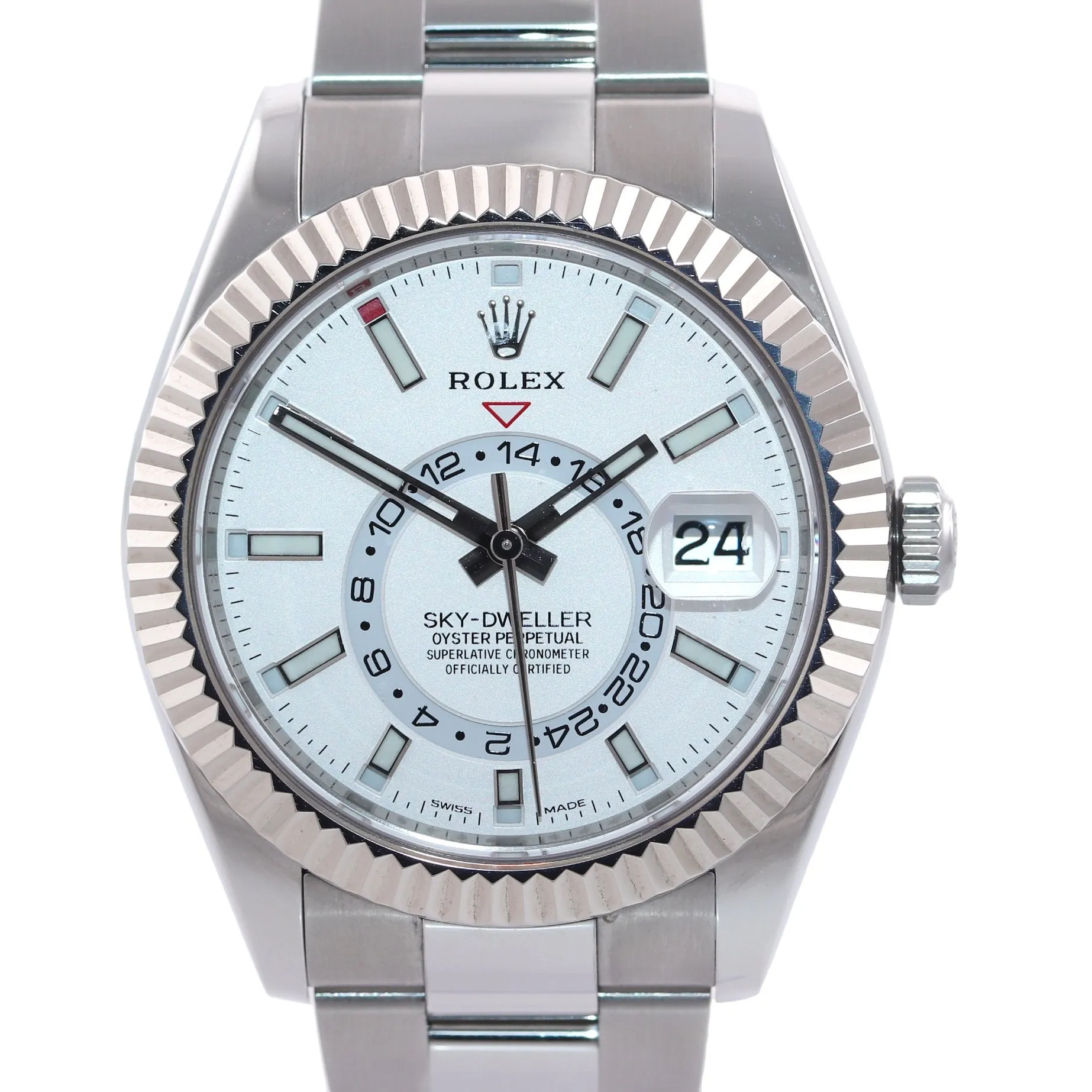 2021 Rolex Sky-Dweller Steel White Gold Fluted Bezel 326934 42mm Watch Box