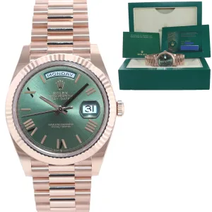 2022 BRAND NEW PAPERS Rolex President Rose Gold Olive Green Roman 228235 Watch