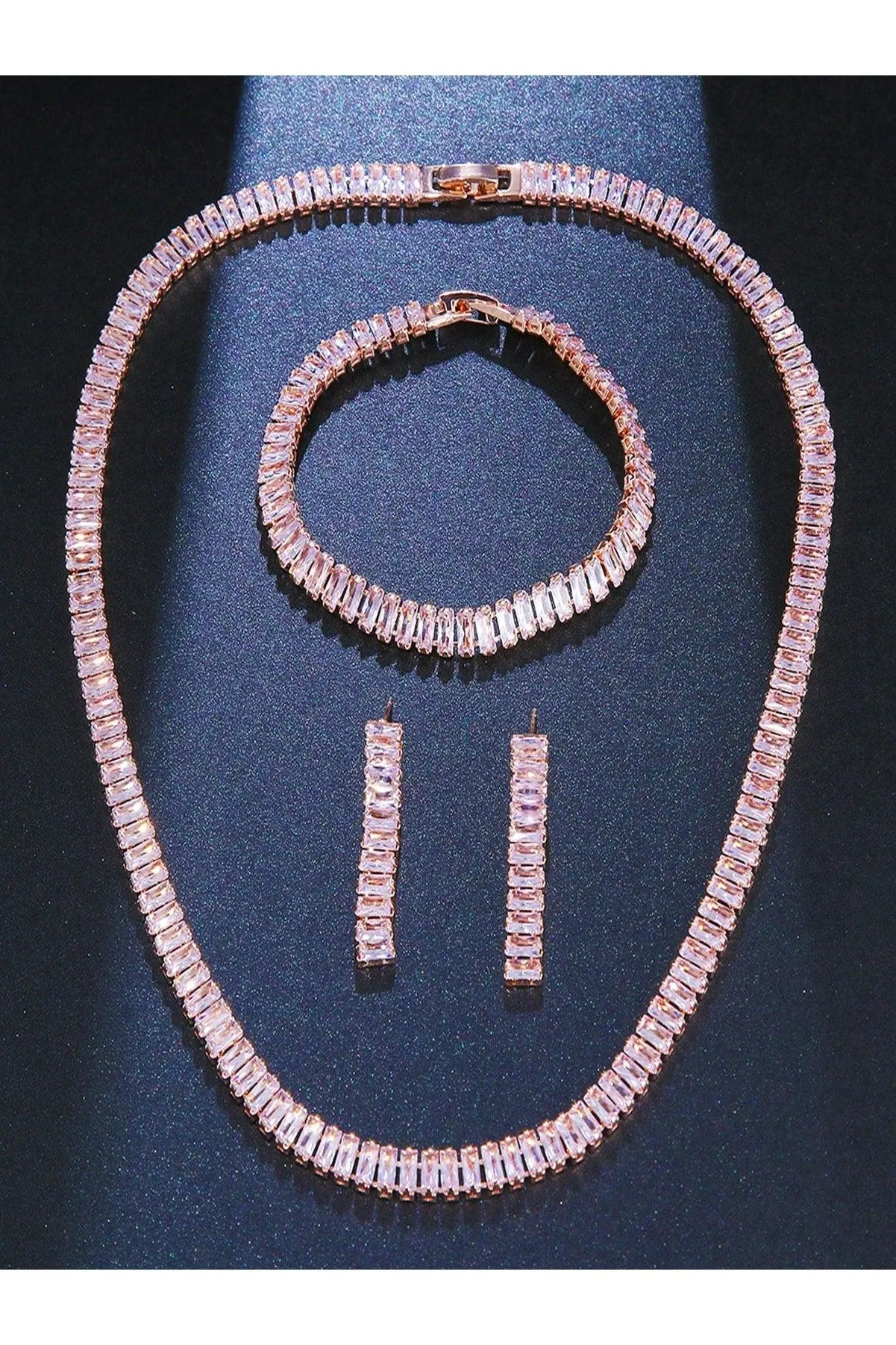 3pcs/Set Cubic Zirconia Inlaid Necklace, Bracelet And Earrings Set, Perfect For Women At Weddings Or Parties