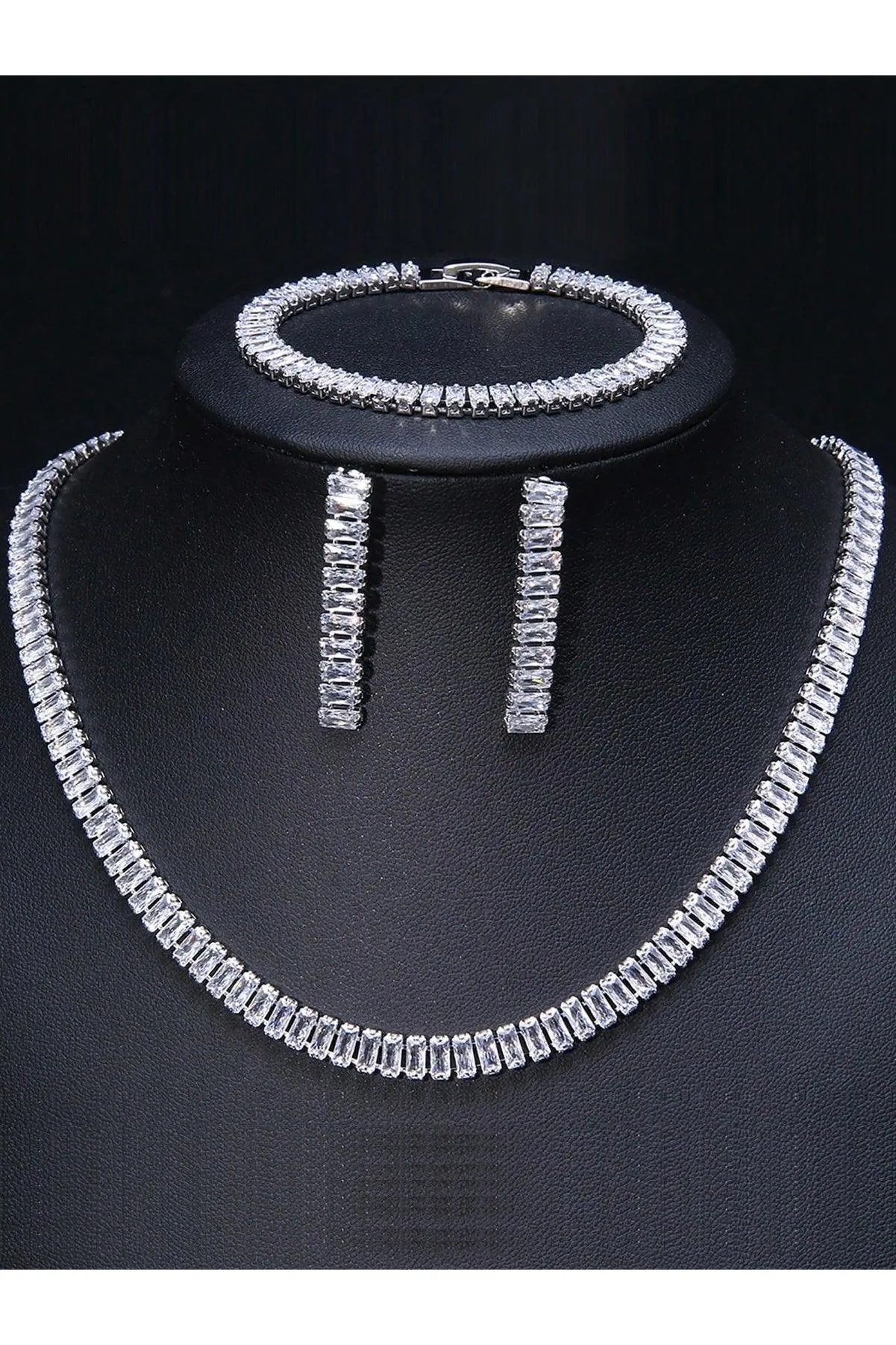3pcs/Set Cubic Zirconia Inlaid Necklace, Bracelet And Earrings Set, Perfect For Women At Weddings Or Parties