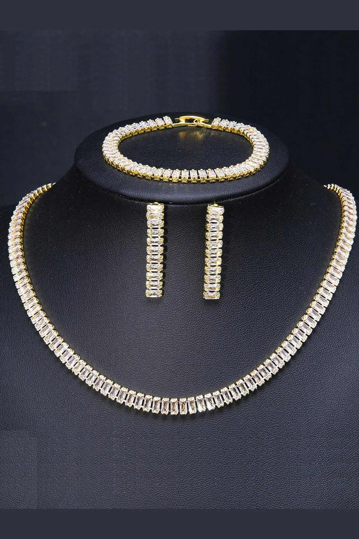 3pcs/Set Cubic Zirconia Inlaid Necklace, Bracelet And Earrings Set, Perfect For Women At Weddings Or Parties