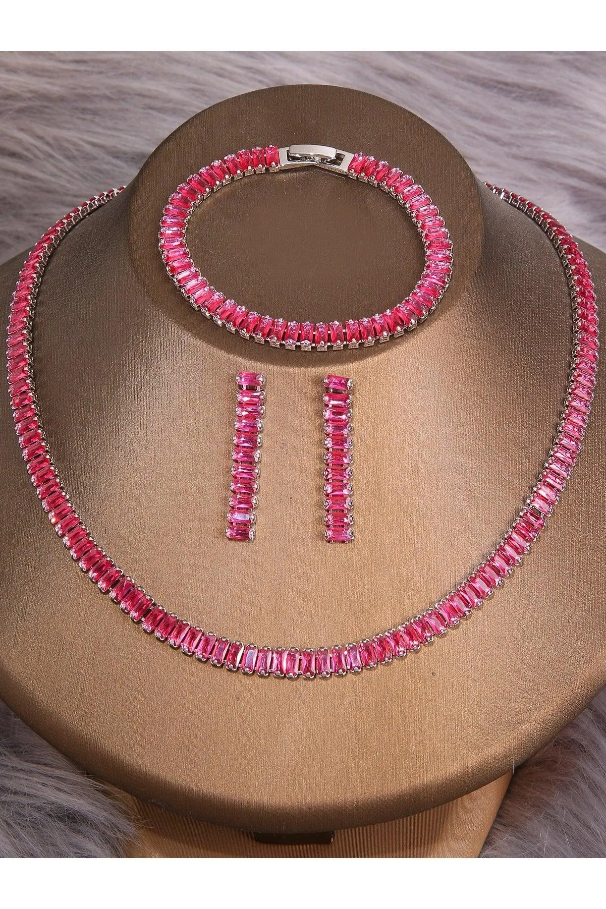 3pcs/Set Cubic Zirconia Inlaid Necklace, Bracelet And Earrings Set, Perfect For Women At Weddings Or Parties