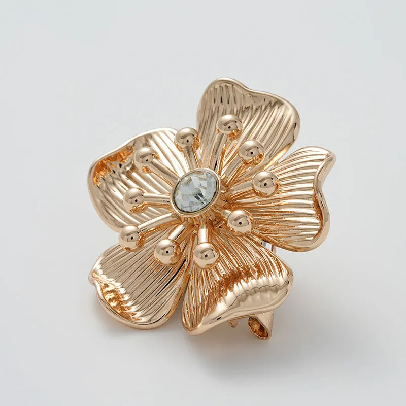 43mm Fashion Flower Rhinestone Metal Brooch for Coat Dress 2pcs