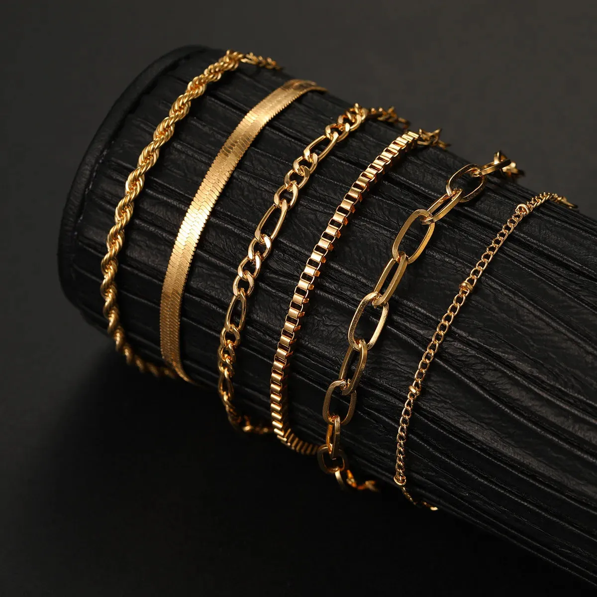 6-Piece Gold Bracelet Set – Boho Chic Cuban Chain Design for Women