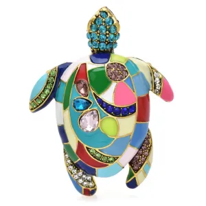 6.7cm Enamel Vintage Turtle Brooches Pin Backed Women Men Multicolor Rhinestone Party Gifts