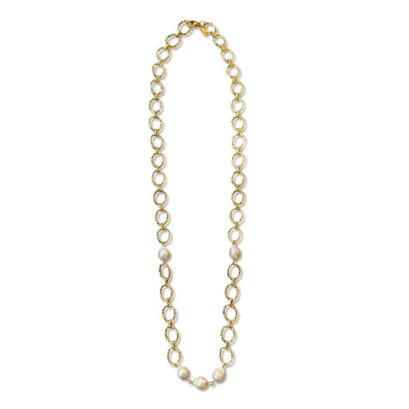 802-01-G | HAMMERED GOLD CHAIN & EDISON PEARLS NECKLACE