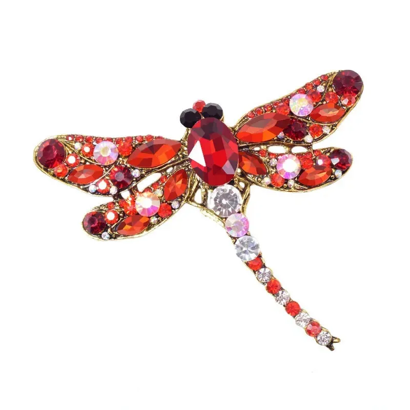 9cm Vintage Rhinestone Dragonfly Brooches Pin Backing for Women Large Insect Brooch Fashion Dress Coat Accessories Jewellery