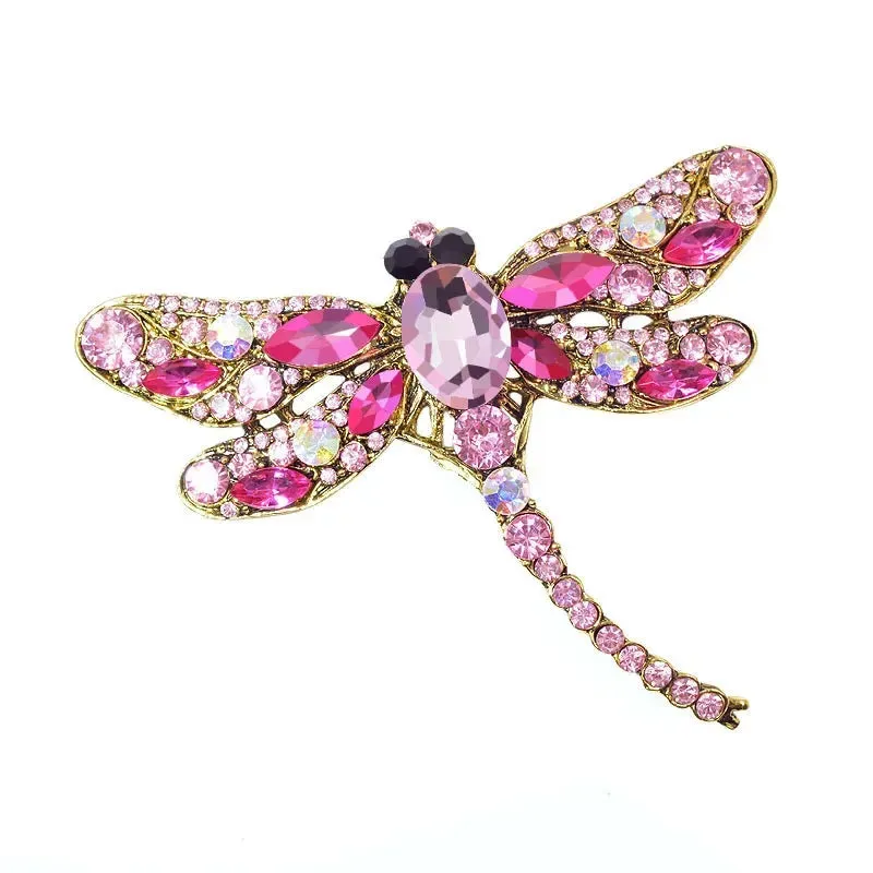 9cm Vintage Rhinestone Dragonfly Brooches Pin Backing for Women Large Insect Brooch Fashion Dress Coat Accessories Jewellery