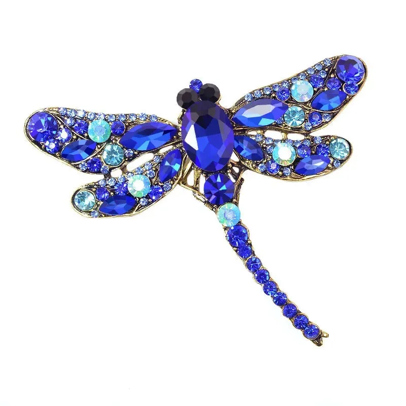 9cm Vintage Rhinestone Dragonfly Brooches Pin Backing for Women Large Insect Brooch Fashion Dress Coat Accessories Jewellery