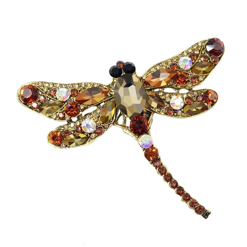 9cm Vintage Rhinestone Dragonfly Brooches Pin Backing for Women Large Insect Brooch Fashion Dress Coat Accessories Jewellery