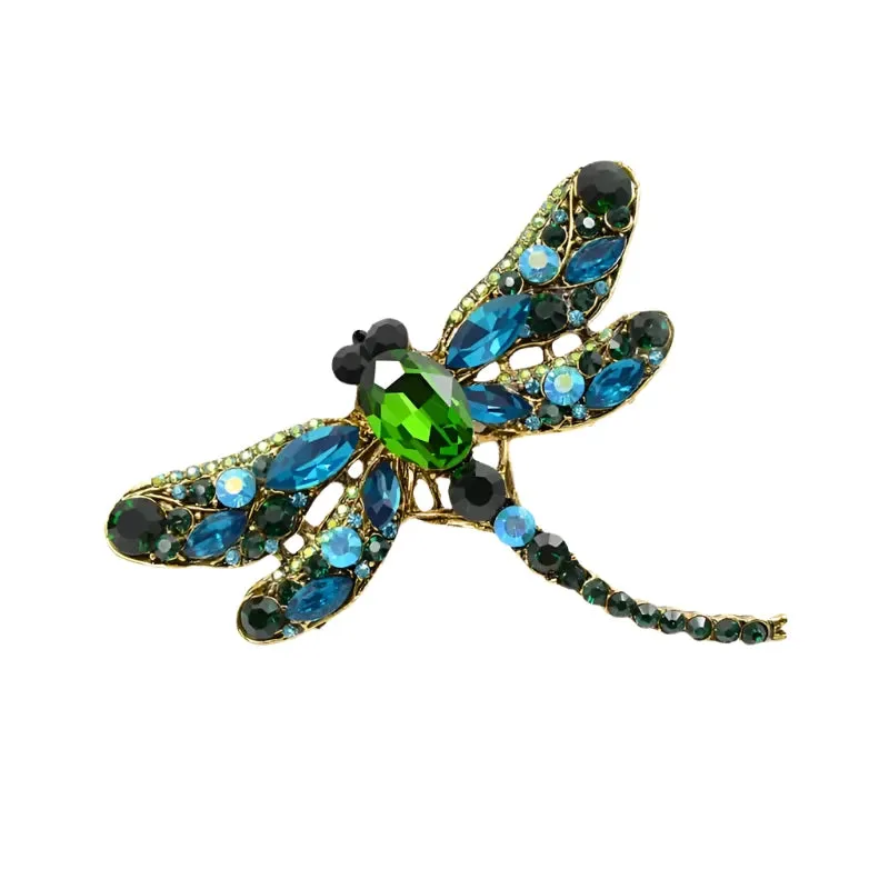 9cm Vintage Rhinestone Dragonfly Brooches Pin Backing for Women Large Insect Brooch Fashion Dress Coat Accessories Jewellery