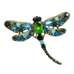 9cm Vintage Rhinestone Dragonfly Brooches Pin Backing for Women Large Insect Brooch Fashion Dress Coat Accessories Jewellery