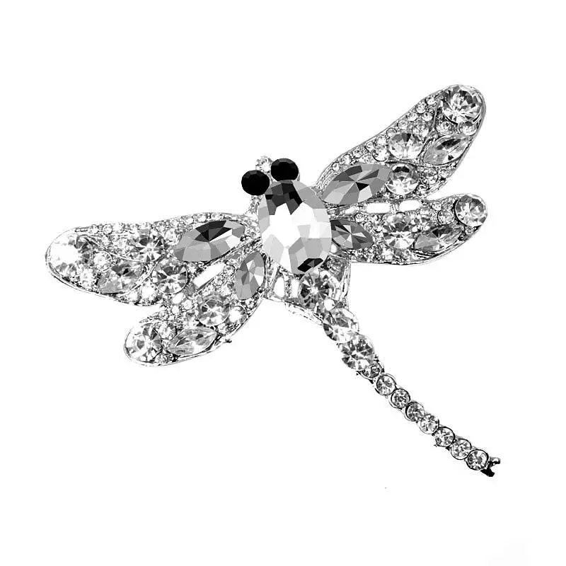 9cm Vintage Rhinestone Dragonfly Brooches Pin Backing for Women Large Insect Brooch Fashion Dress Coat Accessories Jewellery