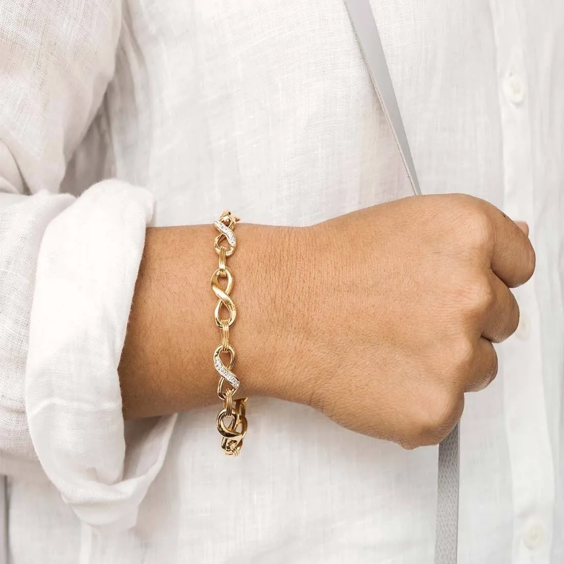 9ct Yellow Gold Silver Infused Crystal Infinity Bracelet 20cm