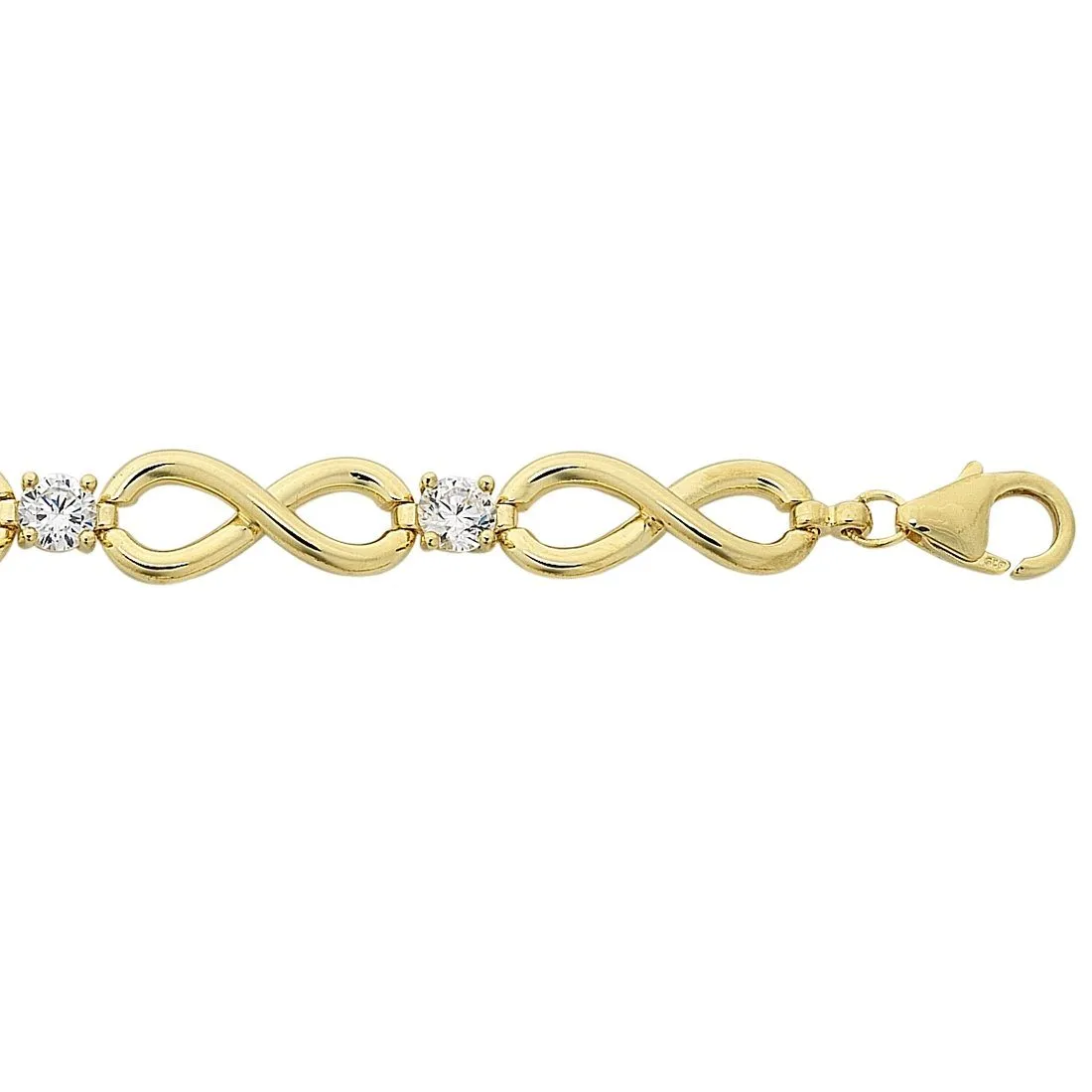 9ct Yellow Gold Silver Infused Infinity Cubic Zirconia Bracelet