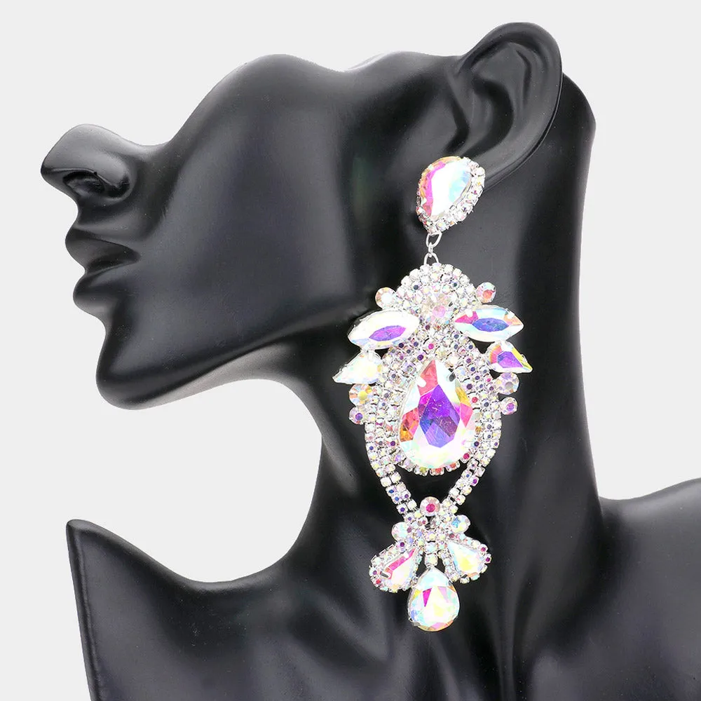 AB Oversized Multi Stoned Crystal Chandelier Pageant Earrings | Statement Earrings | 555386