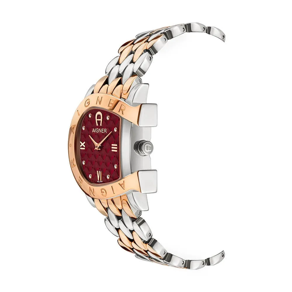 AIGNER Women's Massa Burgundy Dial Silver-Rose Gold Bracelet Watch