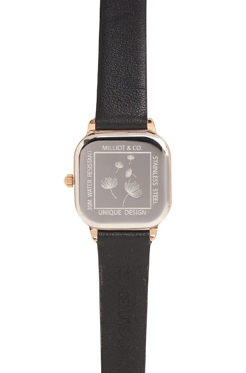 Ainsley Rose Gold Leather Strap Watch (Black)