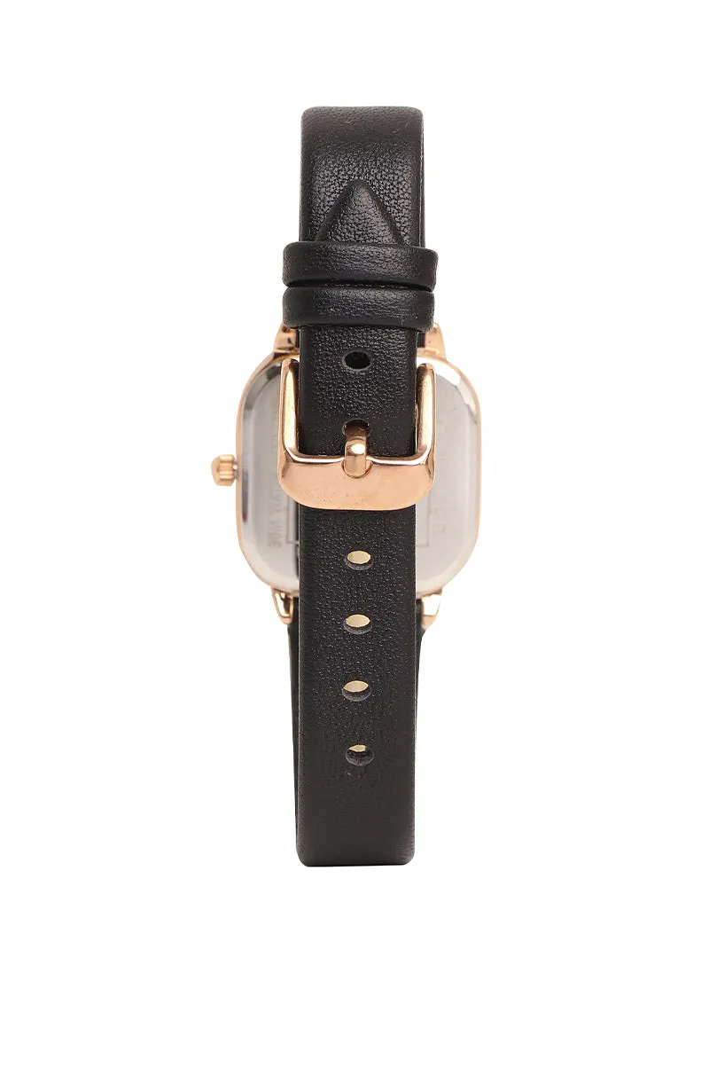 Ainsley Rose Gold Leather Strap Watch (Black)