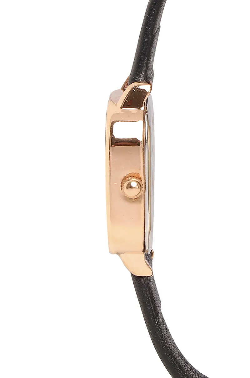 Ainsley Rose Gold Leather Strap Watch (Black)