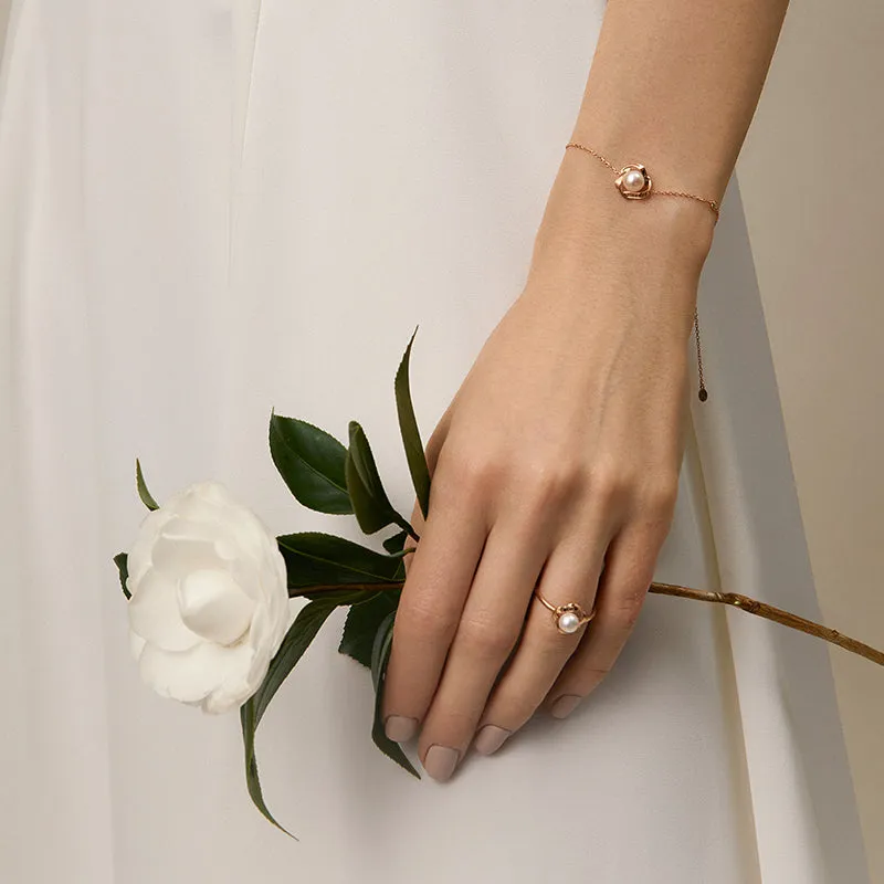 Akoya Pearl 18k Gold Camellia Design Diamonds Bracelet
