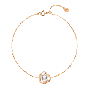 Akoya Pearl 18k Gold Camellia Design Diamonds Bracelet