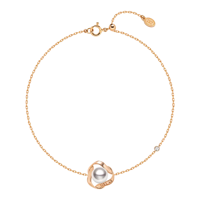 Akoya Pearl 18k Gold Camellia Design Diamonds Bracelet