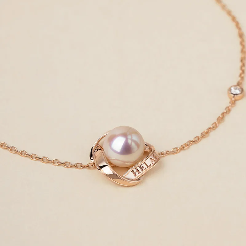 Akoya Pearl 18k Gold Camellia Design Diamonds Bracelet