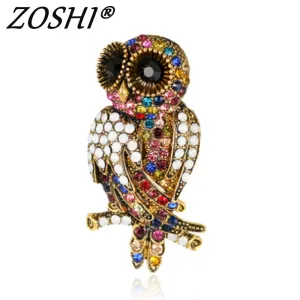 Alloy Metal Big Owl Brooches For Women Men Rhinestone Vintage Bouquet Hijab Pin Scarf Buckle Clips femininos Broches Ladies