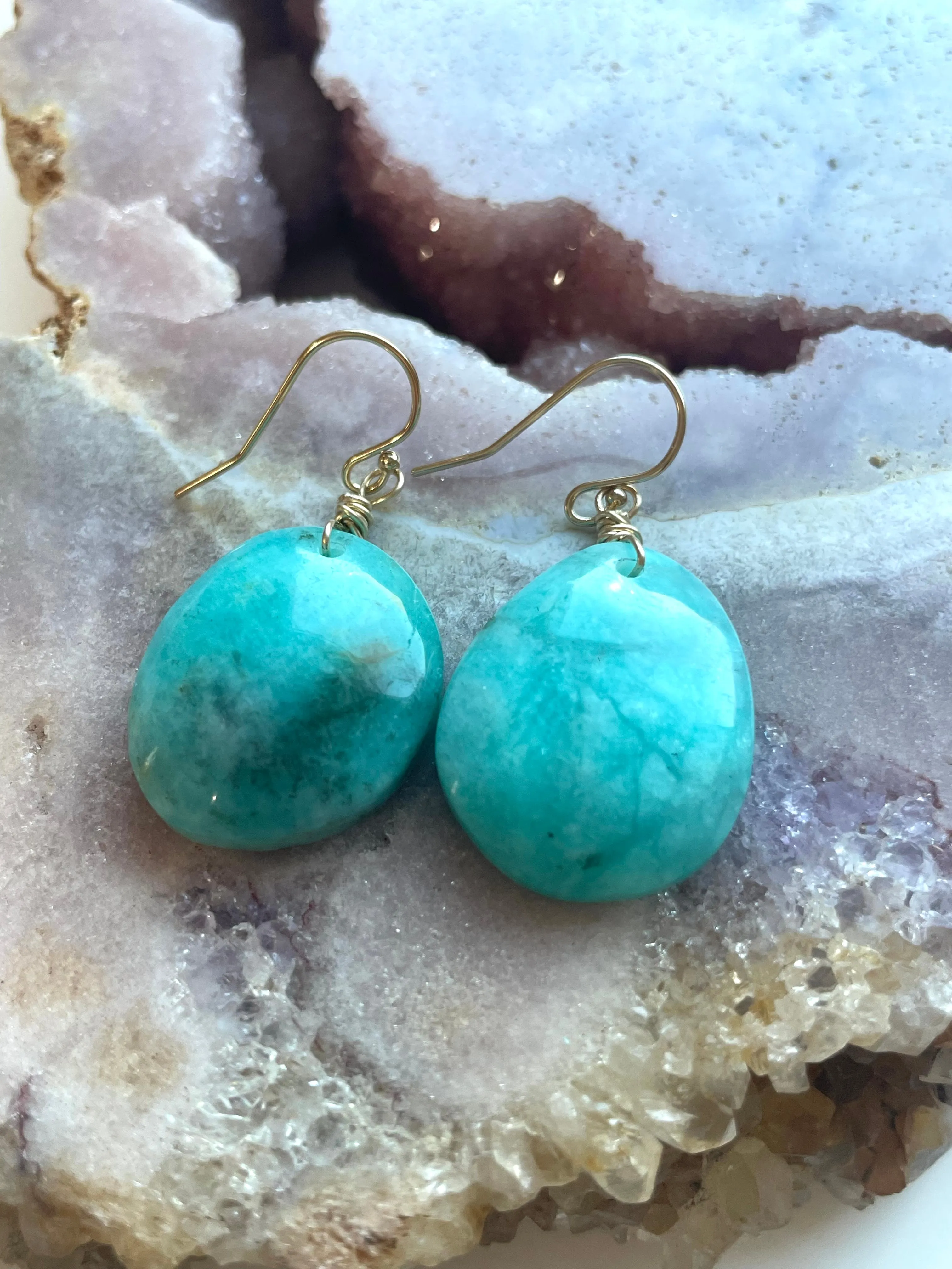 Amazonite dangle earrings on gold fill