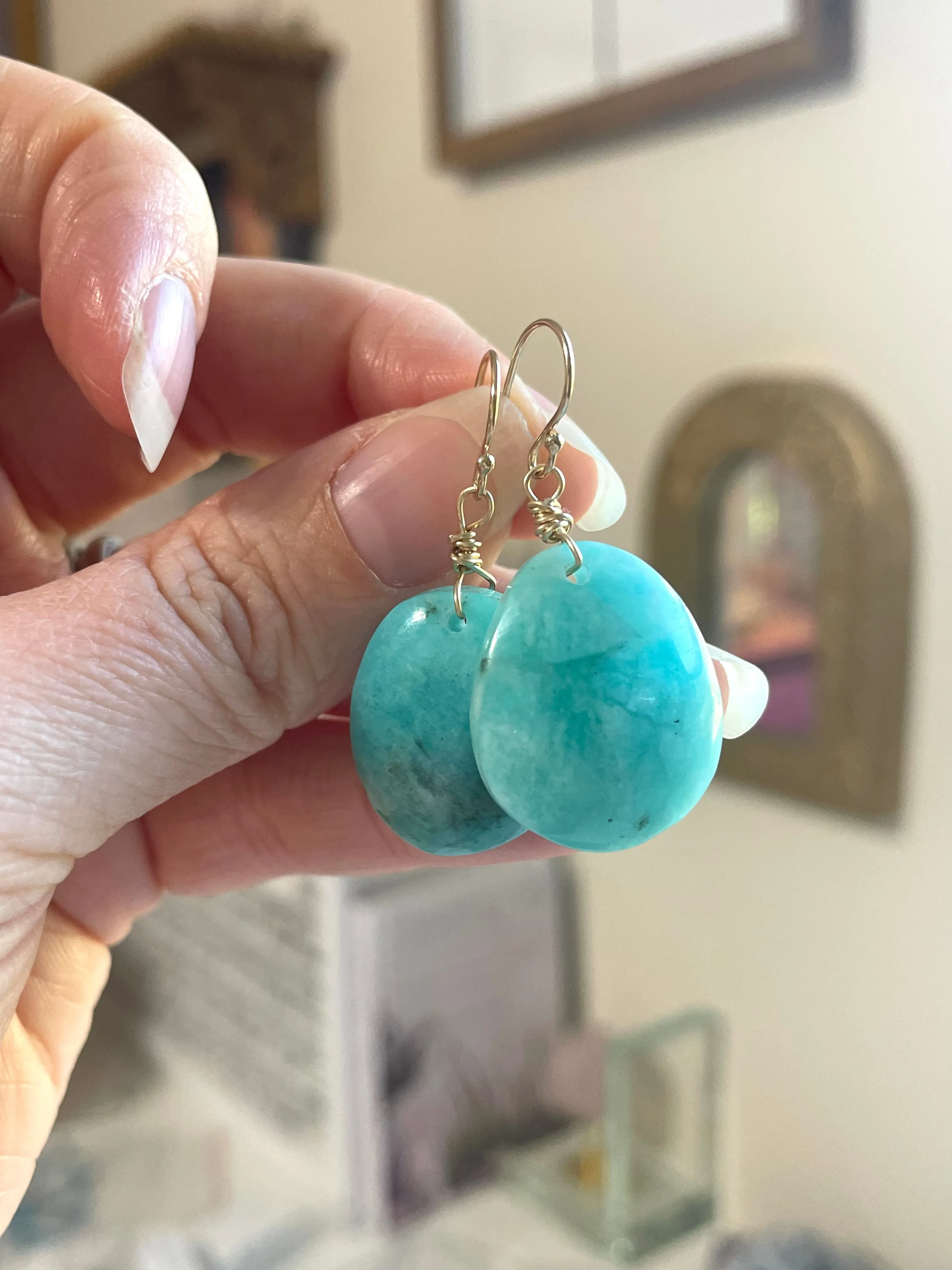 Amazonite dangle earrings on gold fill