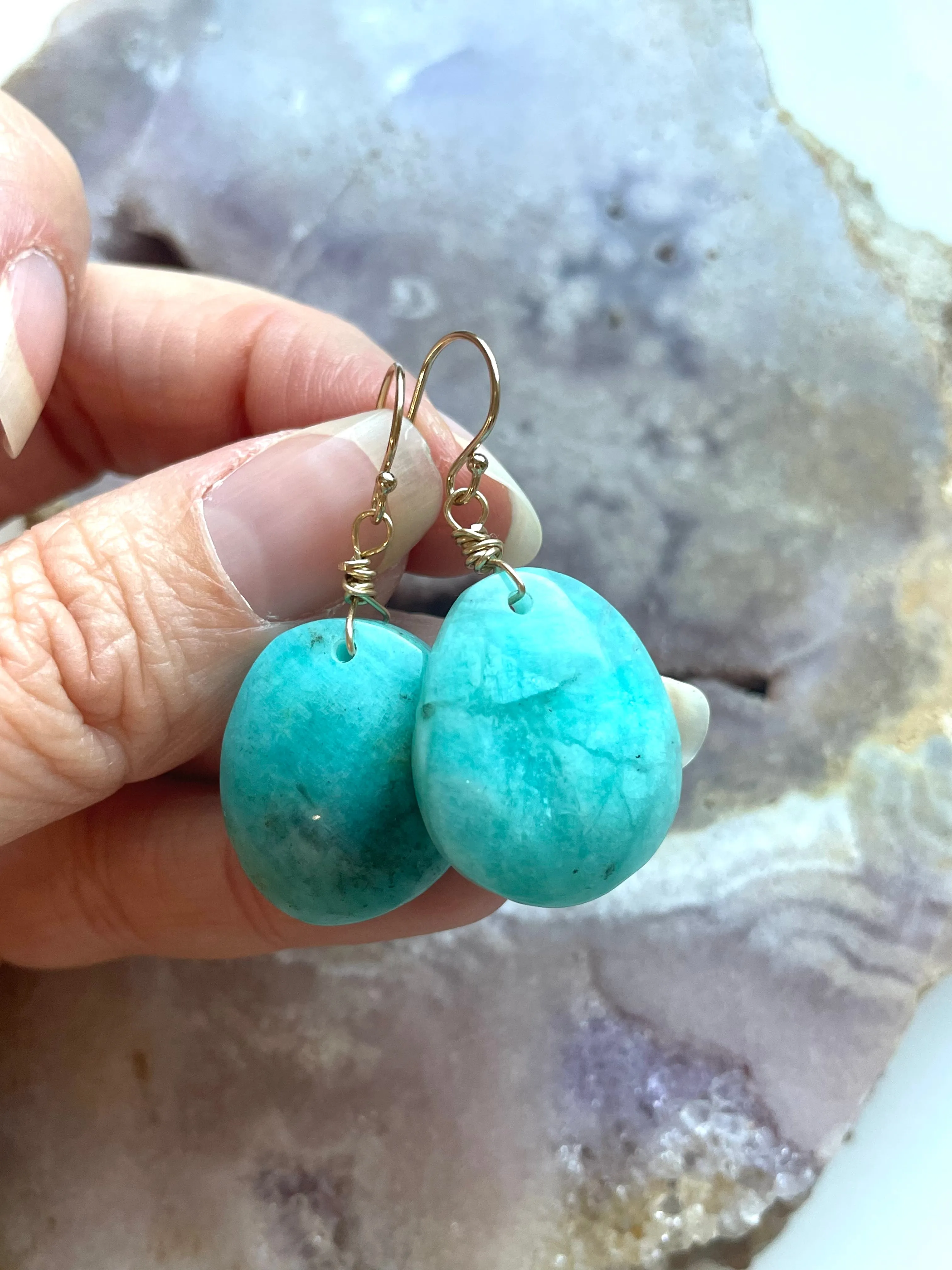 Amazonite dangle earrings on gold fill