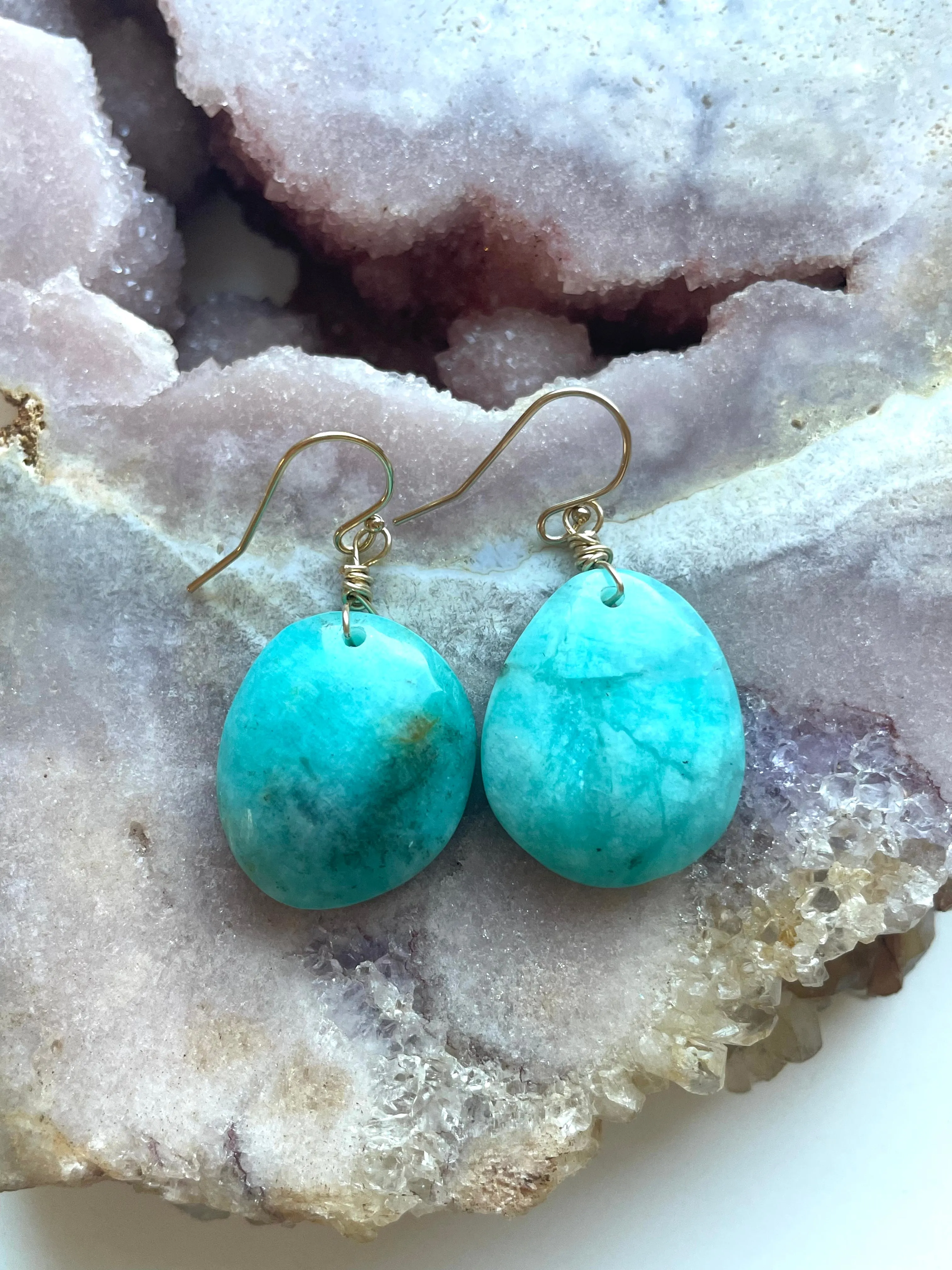 Amazonite dangle earrings on gold fill