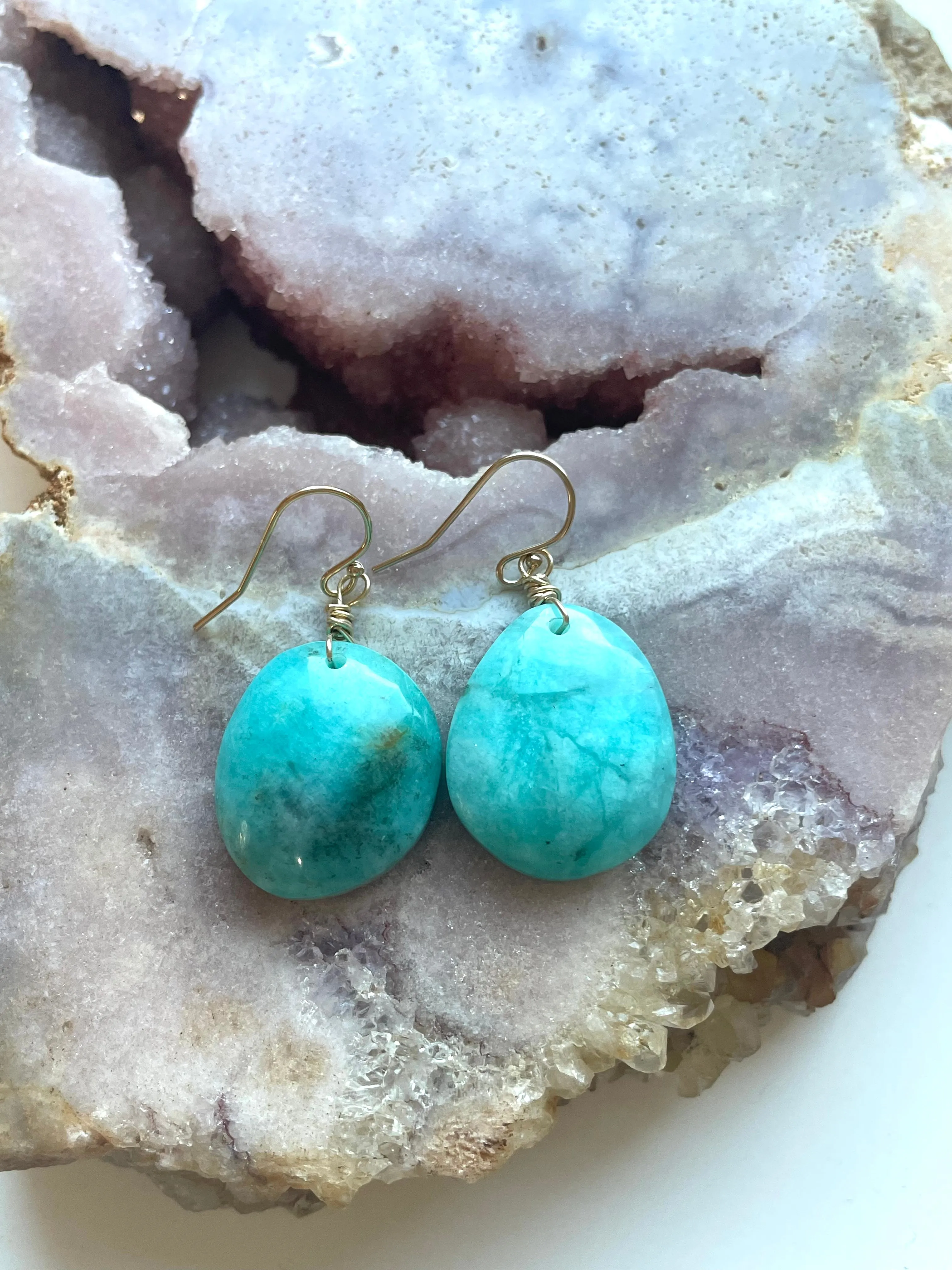 Amazonite dangle earrings on gold fill