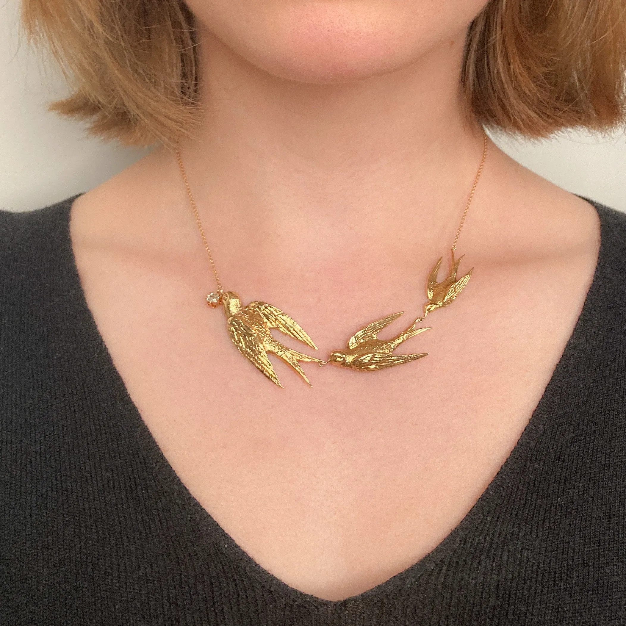 Antique Swallow Conversion Necklace of 14k Gold