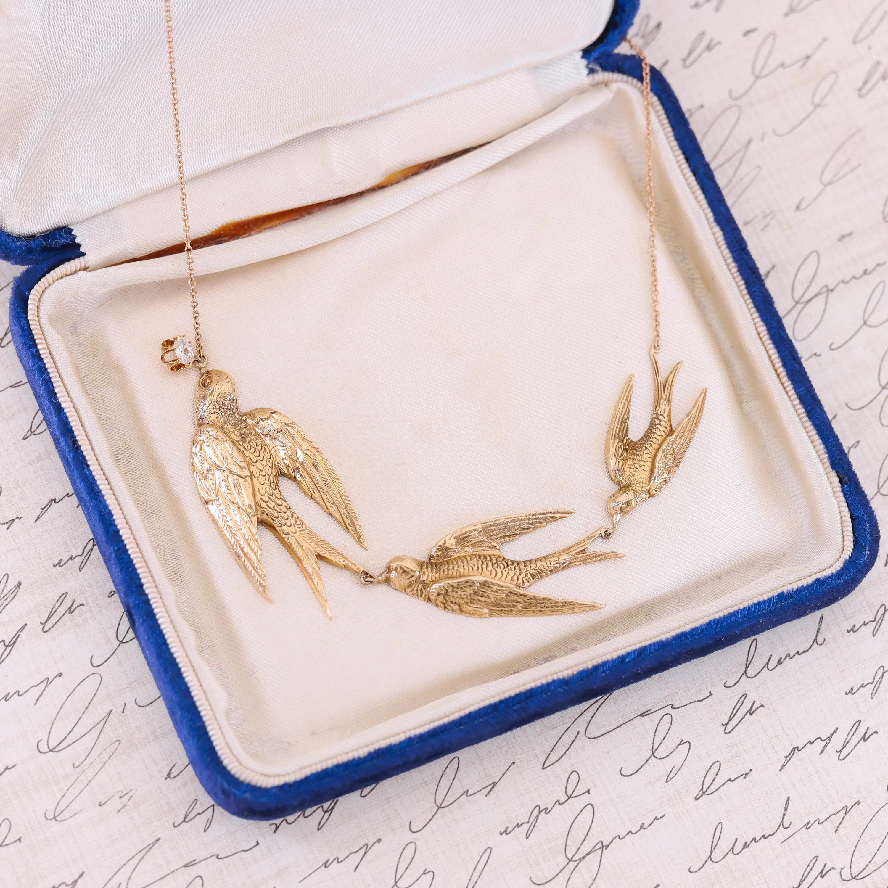 Antique Swallow Conversion Necklace of 14k Gold