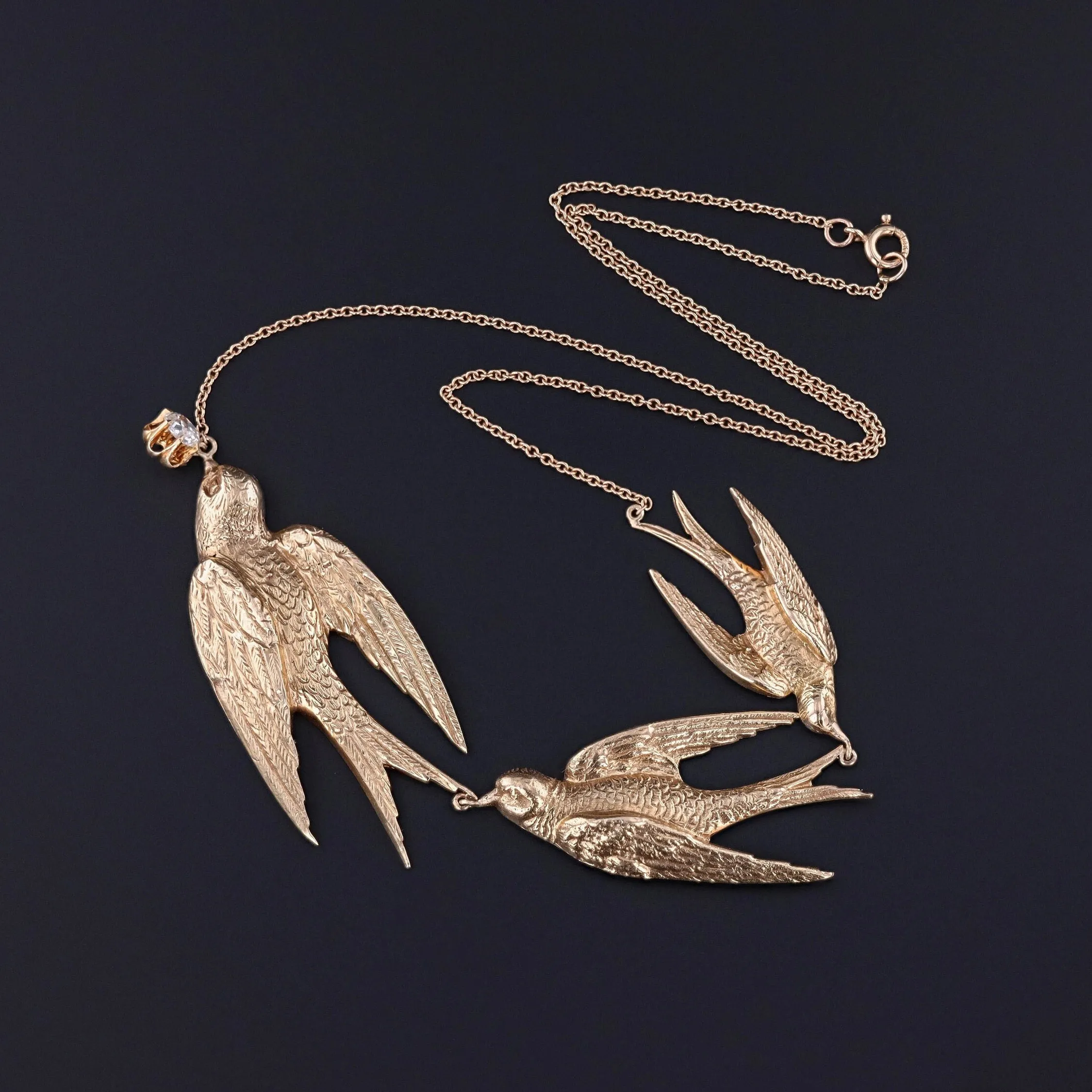 Antique Swallow Conversion Necklace of 14k Gold