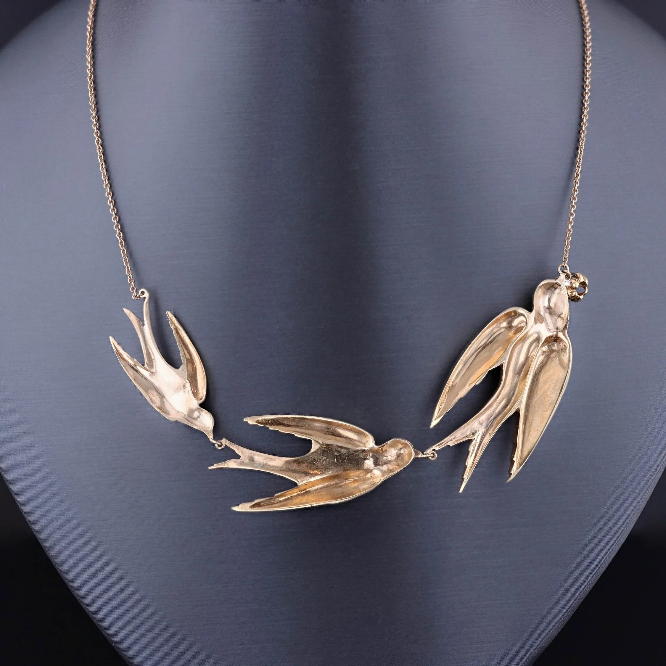 Antique Swallow Conversion Necklace of 14k Gold