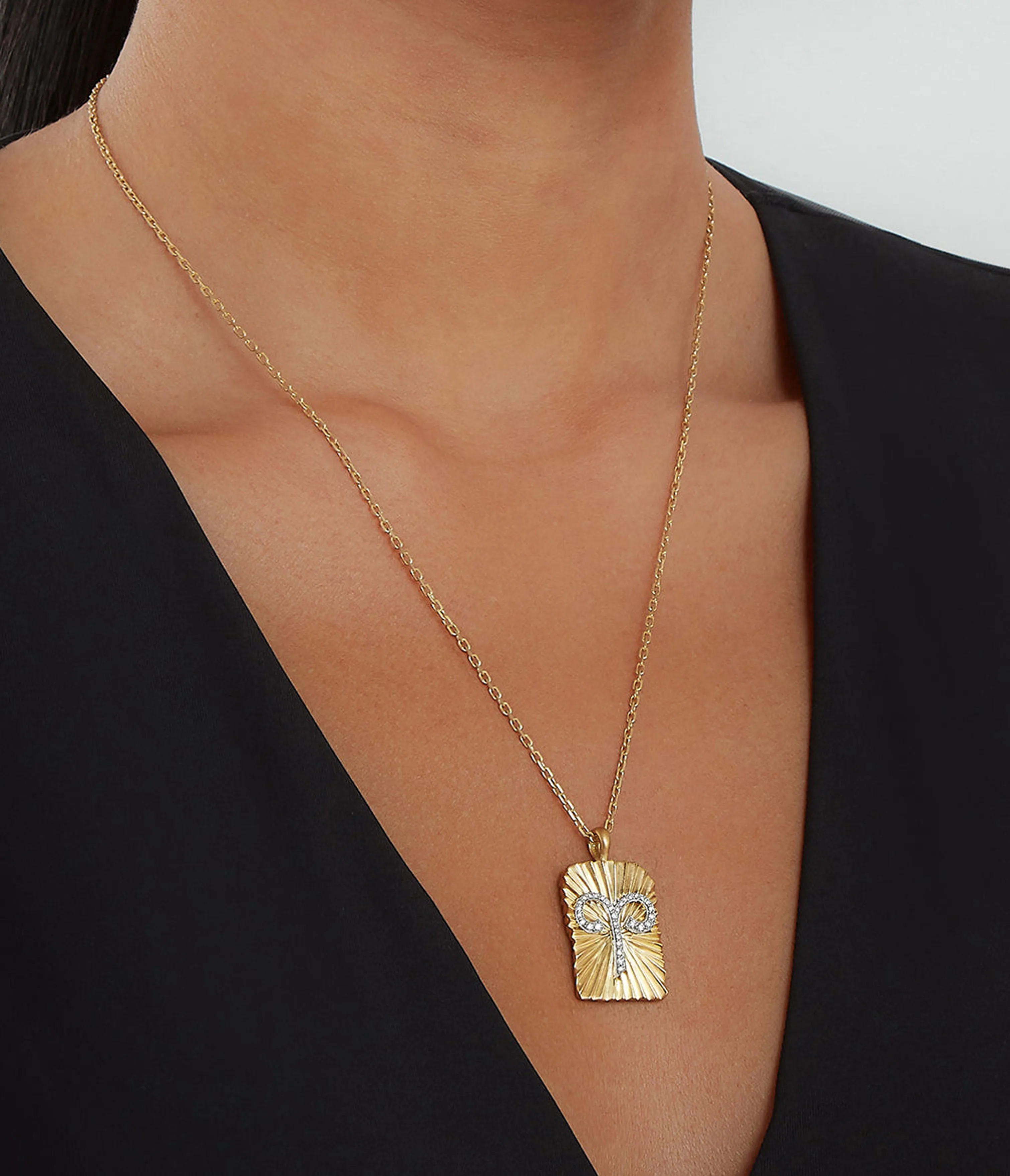 Aries Zodiac Pendant Necklace, Diamonds