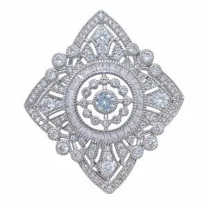 Art Deco Rhombus-Shaped Brooch with Silver Paving Setting – Vintage Court Style – Elegant Retro Brooch for Women