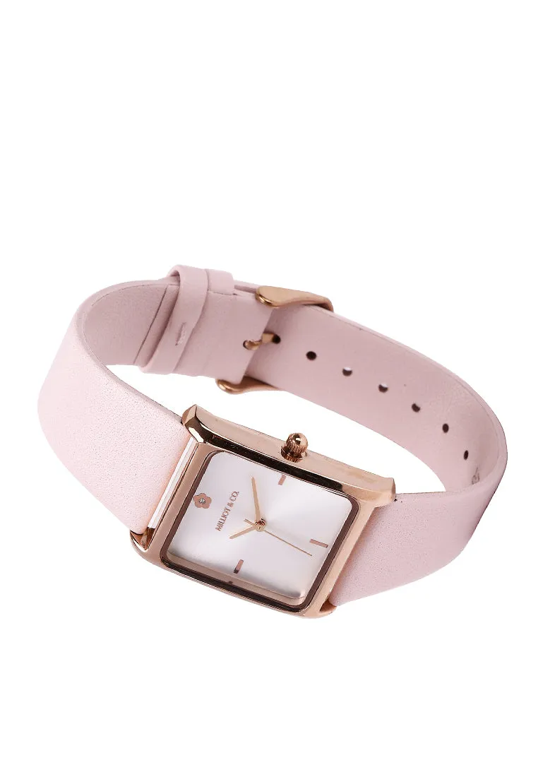 Atharis Rose Gold Leather Watch with Necklace Set (Pink)