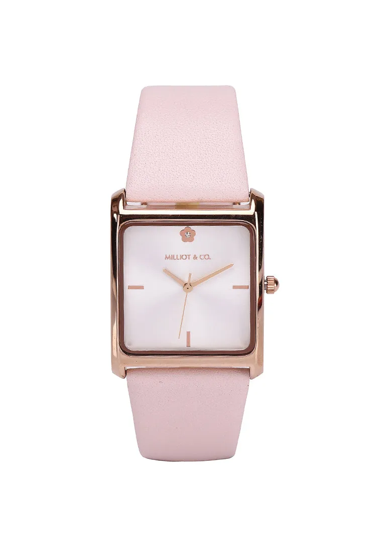 Atharis Rose Gold Leather Watch with Necklace Set (Pink)