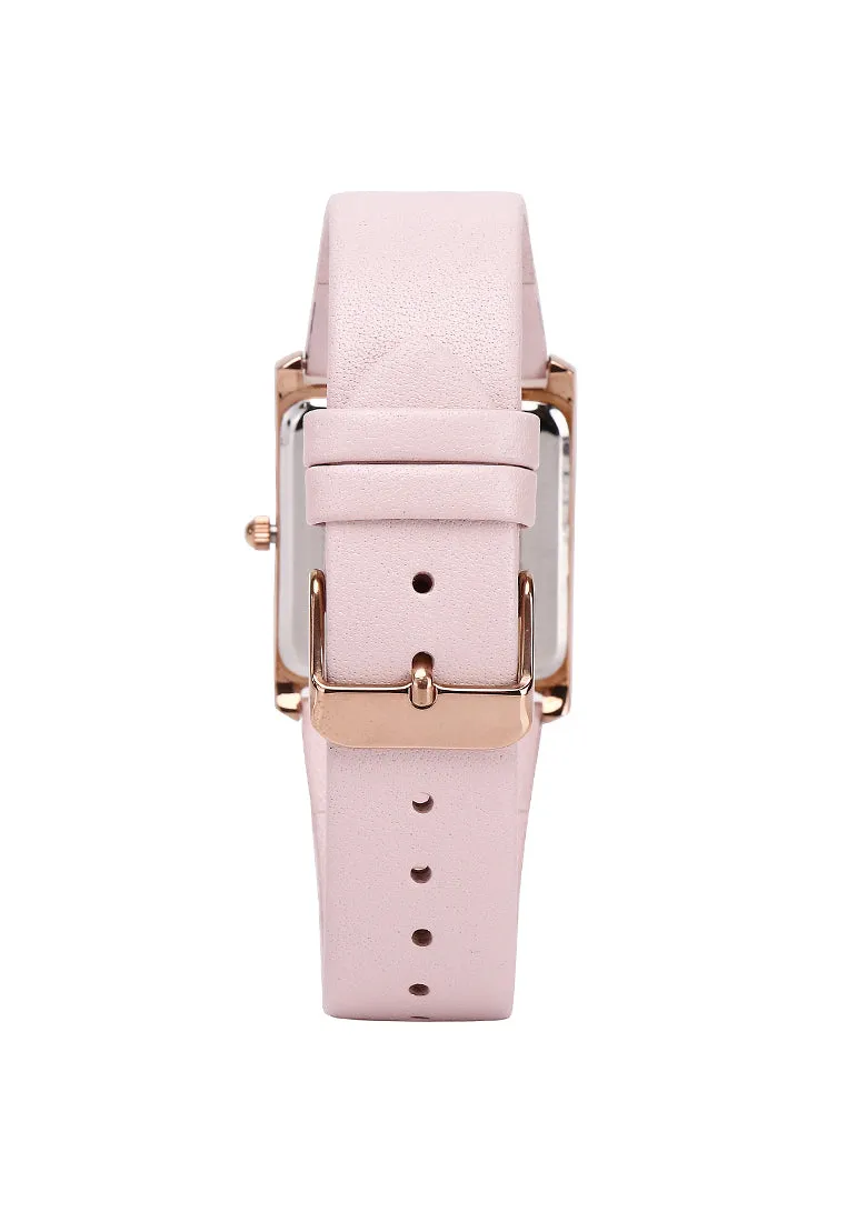 Atharis Rose Gold Leather Watch with Necklace Set (Pink)