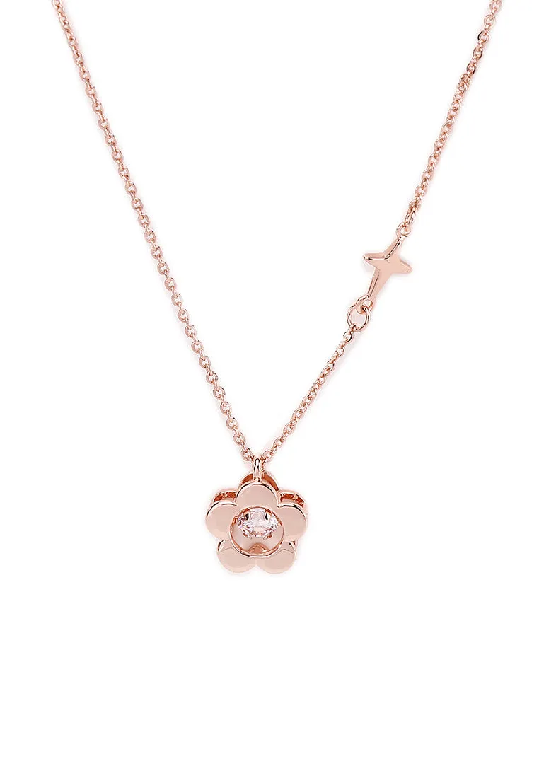Atharis Rose Gold Leather Watch with Necklace Set (Pink)