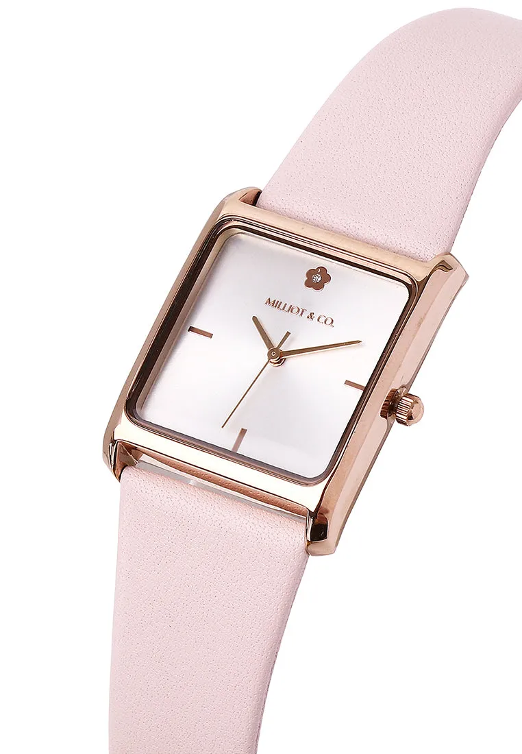 Atharis Rose Gold Leather Watch with Necklace Set (Pink)
