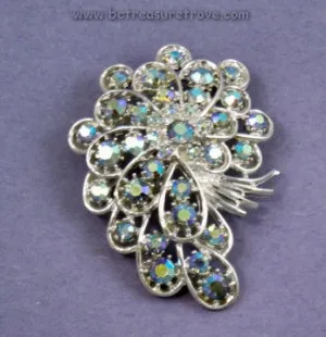 Atomic Vintage Brooch Pin Blue AB Rhinestones Signed ART