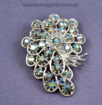 Atomic Vintage Brooch Pin Blue AB Rhinestones Signed ART