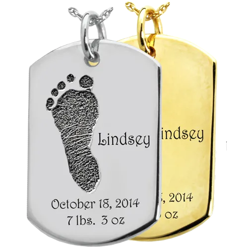 Baby Footprint on Dog Tag Flat Charm