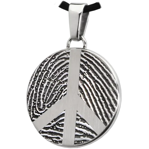 B&B Round Fingerprint Peace Sign Pendant
