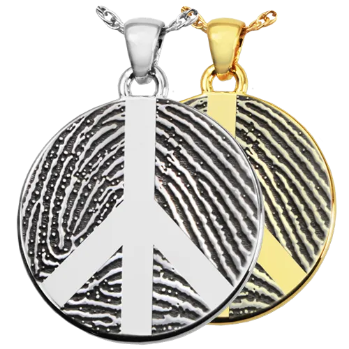 B&B Round Fingerprint Peace Sign Pendant